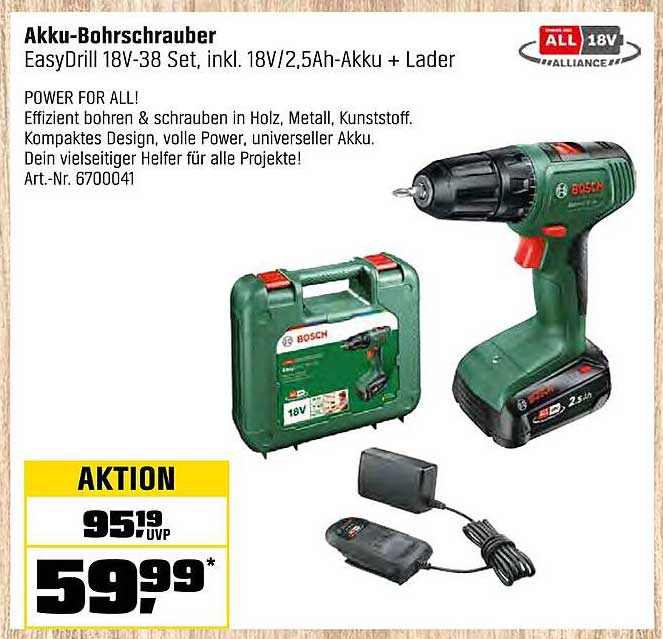 Akku-Bohrschrauber EasyDrill 18V-38 Set, inkl. 18V/2,5Ah-Akku + Lader