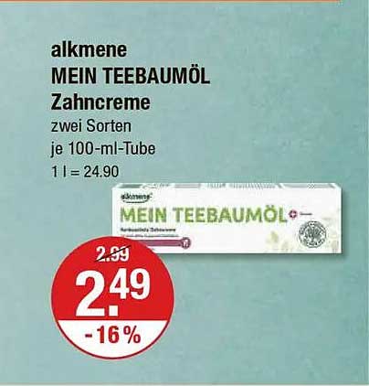 alkmene MEIN TEEBAUMÖL Zahnpasta - zwei Sorten