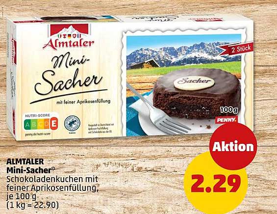 ALMTALER Mini-Sacher* Schokoladenkuchen mit feiner Aprikosenfüllung, je 100 g