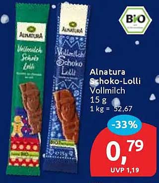 Alnatura Schoko-Lolli Vollmilch 15 g - Jetzt für nur 0,79 €!