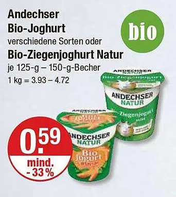 Andechser Bio-Joghurt oder Bio-Ziegenjoghurt Natur – verschiedene Sorten