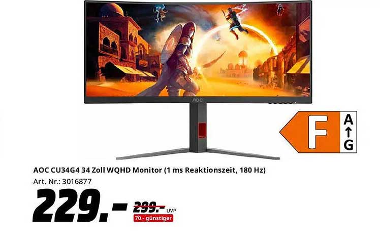 AOC CU34G4 34 Zoll WQHD Monitor (1 ms Reaktionszeit, 180 Hz)