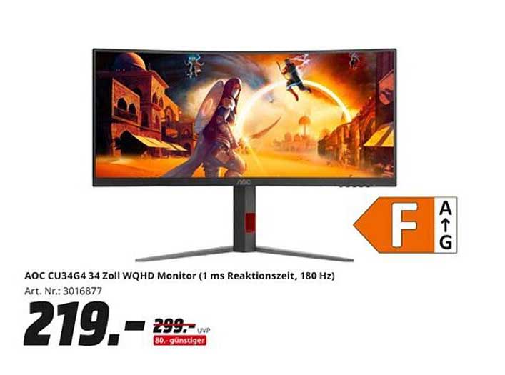 AOC CU34G4 34 Zoll WQHD Monitor (1 ms Reaktionszeit, 180 Hz)