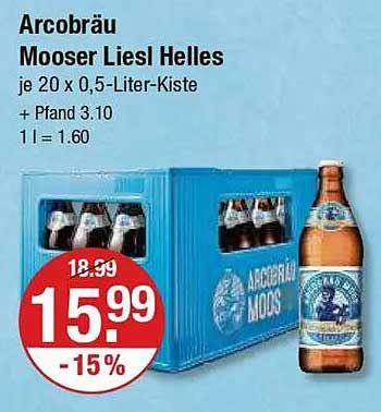 Arcobräu Mooser Liesl Helles je 20 x 0,5-Liter-Kiste