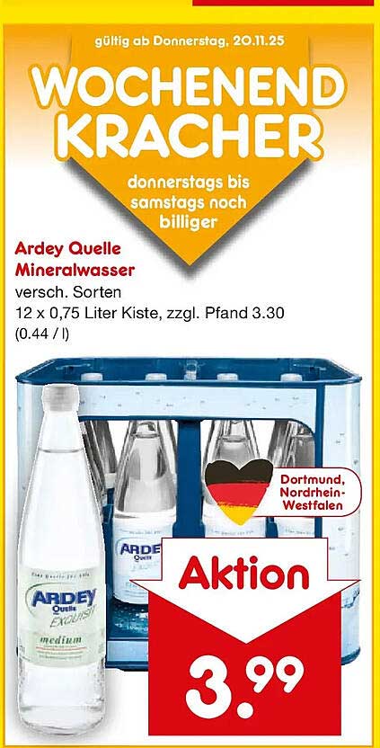 Ardey Quelle Mineralwasser 12 x 0,75 Liter Kiste - verschiedene Sorten