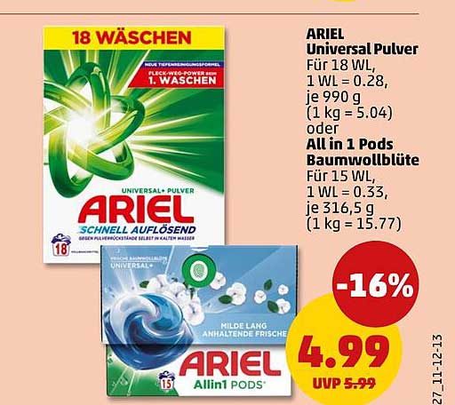 ARIEL Universal Pulver oder All-in-1 Pods Baumwolblüte