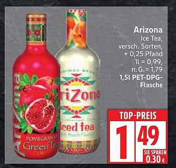 Arizona Ice Tea, verschiedene Sorten, 1,5L PET-DPG-Flasche