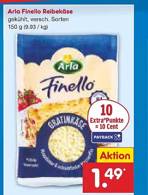 Arla Finello Reibekäse, gekühlt, verschiedene Sorten, 150 g
