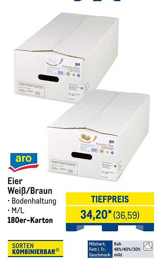 ARO Frische Eier (180er-Karton) - Weiß/Braun, Bodenhaltung, M/L