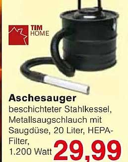 Aschesauger - 20 Liter, 1.200 Watt, mit HEPA-Filter
