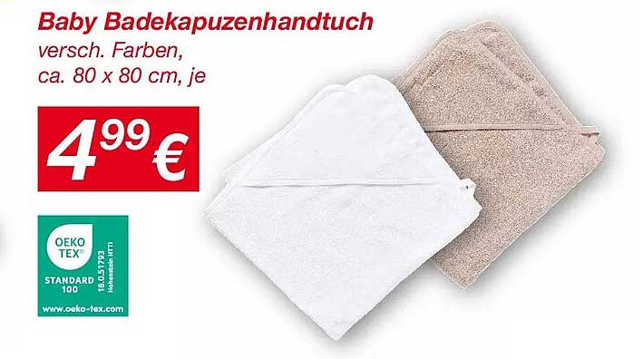 Baby Badekapuzenhandtuch - verschiedene Farben, ca. 80 x 80 cm, je