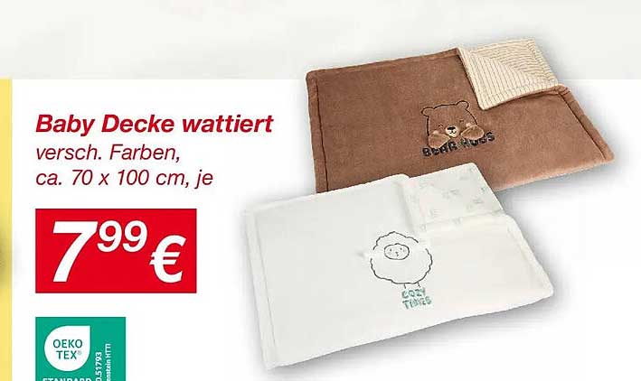 Baby Decke wattiert, verschiedene Farben, ca. 70 x 100 cm, je