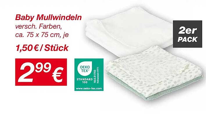 Baby Mullwindeln versch. Farben, ca. 75 x 75 cm, je 1,50 €/Stück