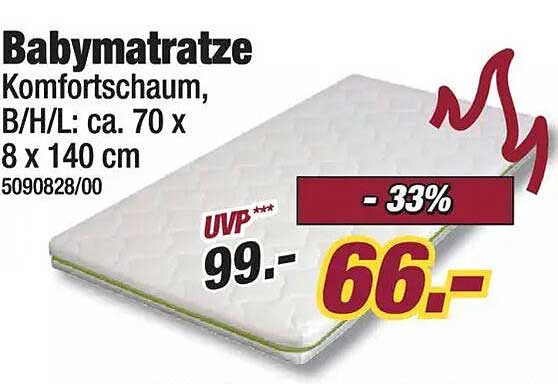 Babymatratze Komfortschaum, B/H/L: ca. 70 x 8 x 140 cm