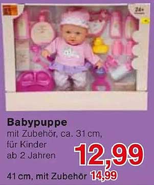 Babypuppe mit Zubehör 31 cm für Kinder ab 2 Jahren