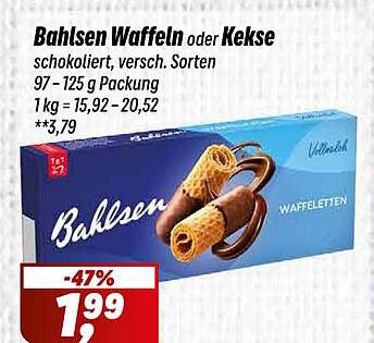 Bahlsen Waffeln oder Kekse schokoliert, verschiedene Sorten, 97–125 g Packung