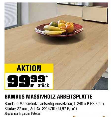 BAMBUS MASSIVHOLZ ARBEITSPLATTE