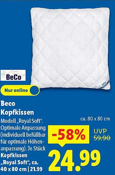 Beco Kopfkissen "Royal Soft" – Optimaler Komfort für erholsamen Schlaf