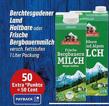 Berchtesgadener Land Haltbare oder Frische Bergbauernmilch - 1 Liter Packung