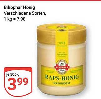 Bihophar Raps-Honig 500 g für nur 3,99 €