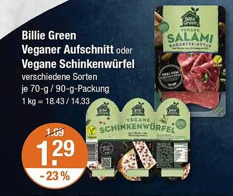 Billie Green Veganer Aufschnitt oder Vegane Schinkenwürfel