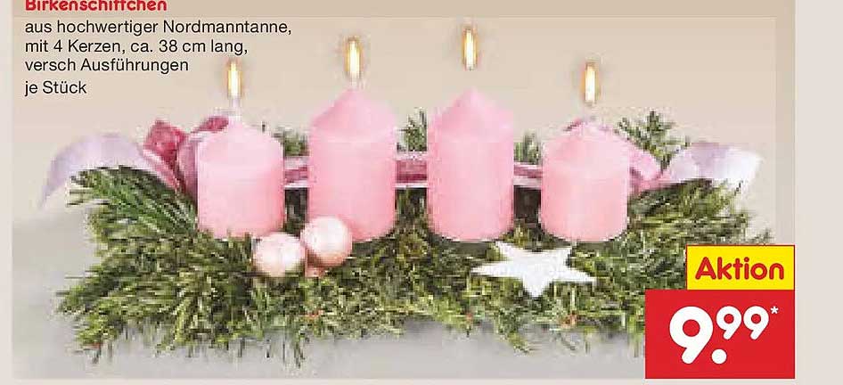 Birkenständerchen aus hochwertiger Nordmanntanne mit 4 Kerzen, ca. 38 cm lang, verschiedene Ausführungen