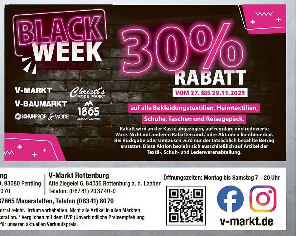 BLACK WEEK – 30% Rabatt auf sämtliche Bekleidungs- und Heimtextilien