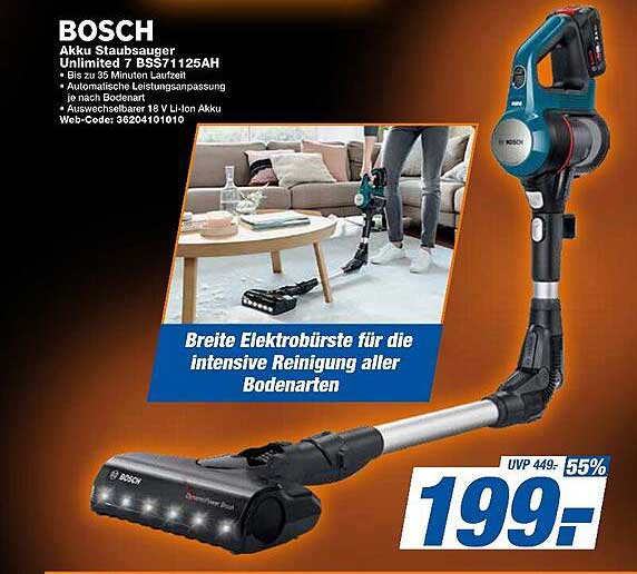 BOSCH Akku Staubsauger Unlimited 7 BSS71125AH