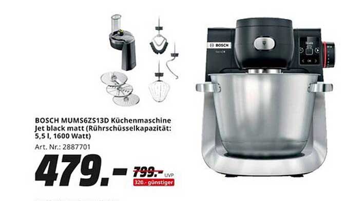 BOSCH MUM6Z613D Küchenmaschine Jet black matt (Rührschüsselkapazität: 5,5 l, 1600 Watt)