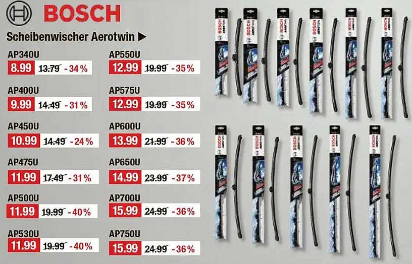 Bosch Scheibenwischer Aerotwin AP340U, AP400U, AP450U, AP475U, AP500U, AP530U, AP550U, AP575U, AP600U, AP650U, AP700U, AP750U