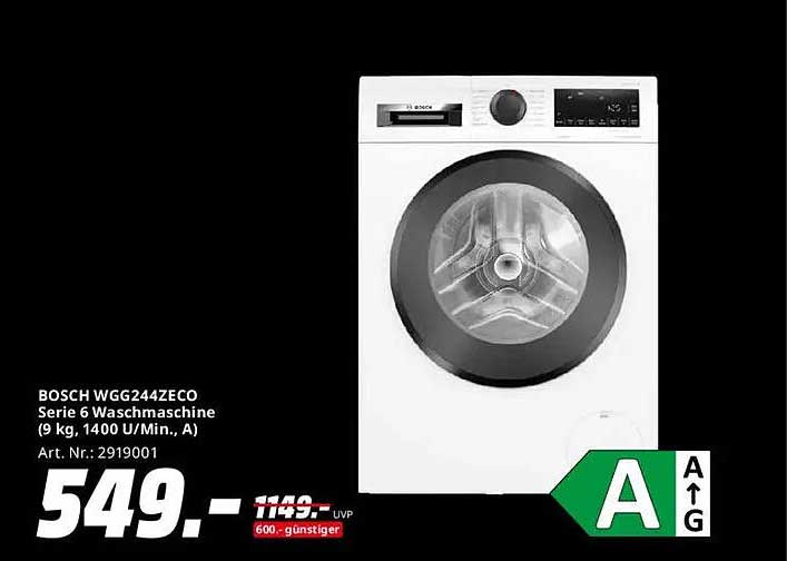 BOSCH WGG244 ZECO Serie 6 Waschmaschine (9 kg, 1400 U/Min., A)