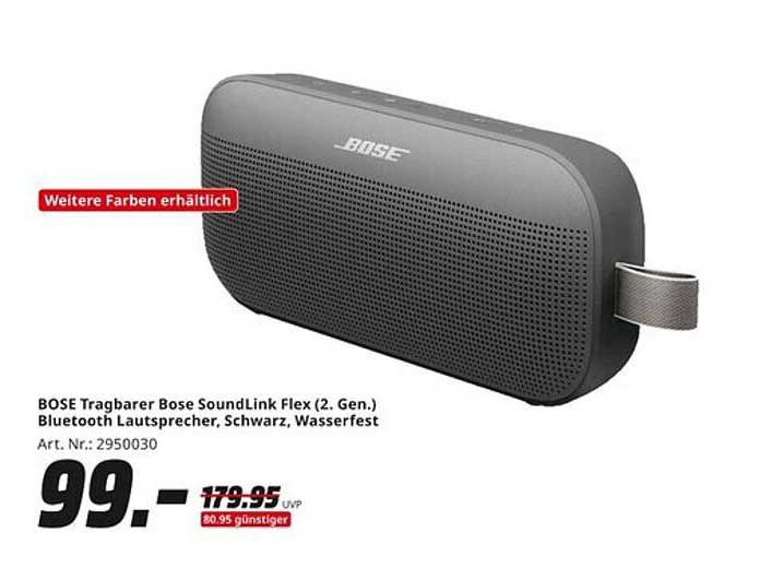 BOSE Tragbarer Bose SoundLink Flex (2. Gen.) Bluetooth Lautsprecher, Schwarz, Wasserdicht