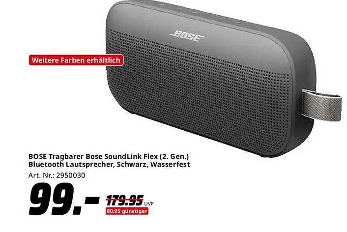 BOSE Tragbarer Bose SoundLink Flex (2. Gen.) Bluetooth Lautsprecher, Schwarz, Wasserfest