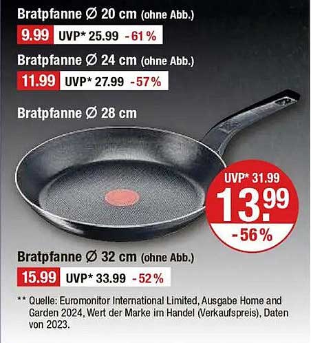 Bratpfanne Ø 20 cm, Ø 24 cm, Ø 28 cm, Ø 32 cm (ohne Abb.)