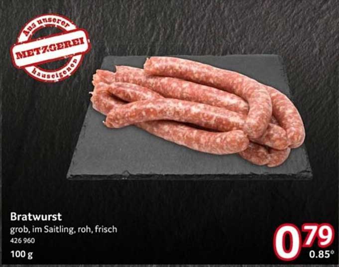 Bratwurst grob, im Saitling, roh, frisch