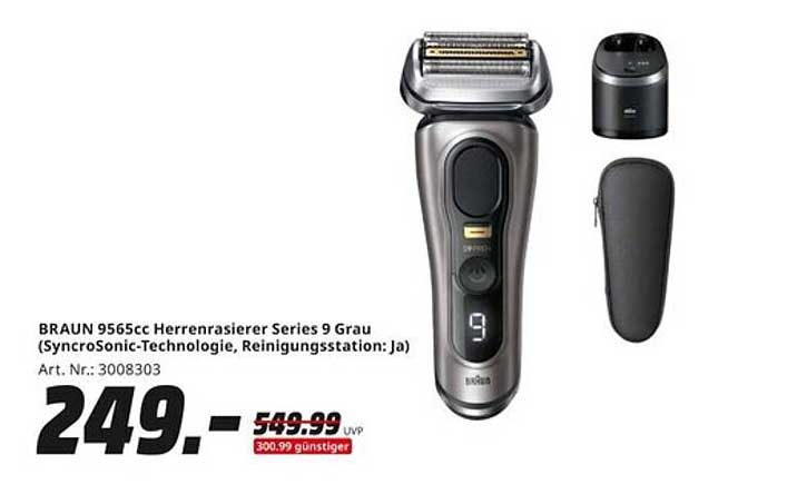 BRAUN 9565cc Herrenrasierer Series 9 Grau (SyncroSonic-Technologie, Reinigungsstation: Ja)