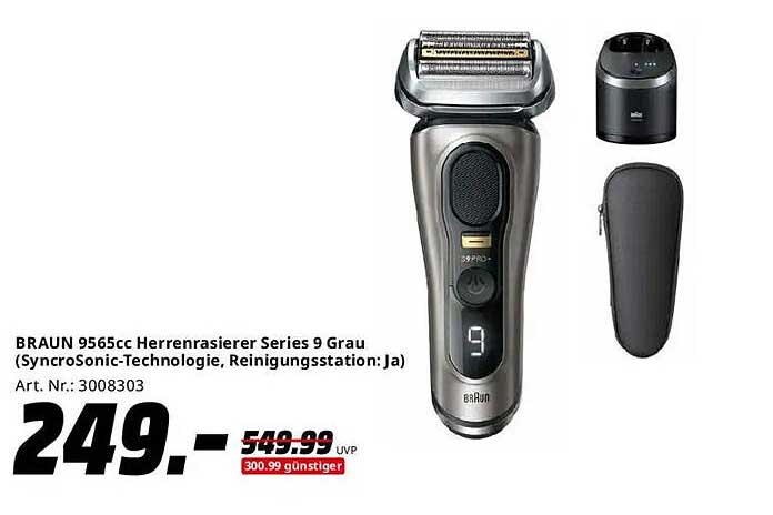 BRAUN 9565cc Herrenrasierer Series 9 Grau (SyncroSonic-Technologie, Reinigungsstation: Ja)