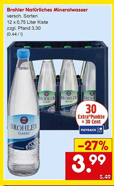 Brohler Natürliches Mineralwasser 12 x 0,75 Liter Kiste