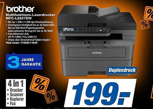 Brother Multifunktions-Laserdrucker MFC-L2827DW