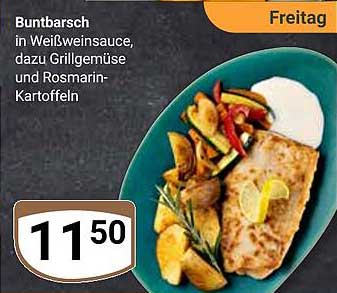 Buntbarsch in Weißweinsauce mit Grillgemüse und Rosmarin-Kartoffeln