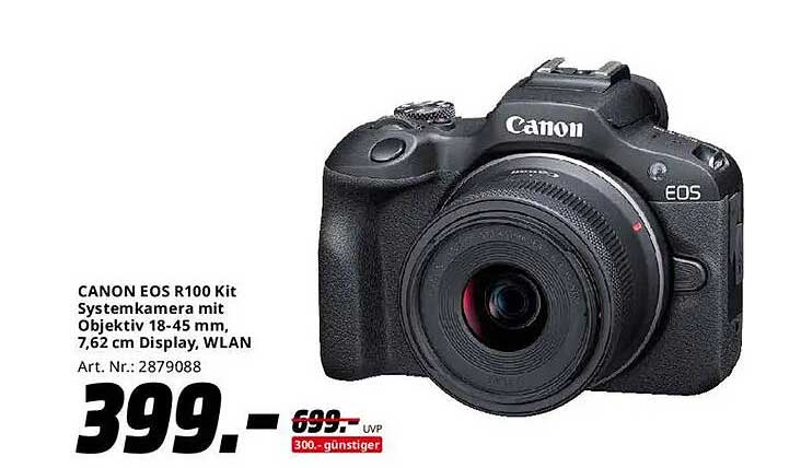CANON EOS R100 Kit Systemkamera mit Objektiv 18-45 mm, 7,62 cm Display, WLAN
