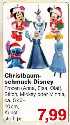 Christbaumschmuck Disney (Anna, Elsa, Olaf, Stitch, Mickey oder Minnie)