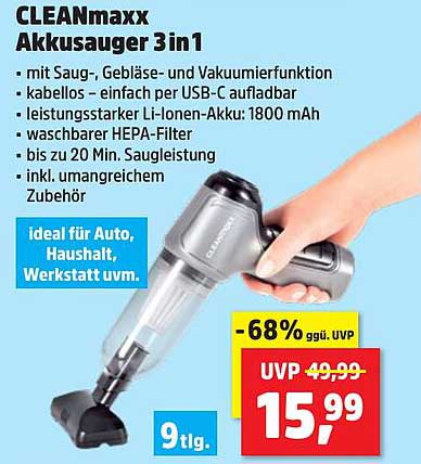 CLEANmaxx Akkusauger 3in1