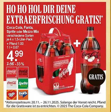 Coca Cola, Fanta, Sprite oder Mezzo Mix – Erfrischung im 4er-Pack!