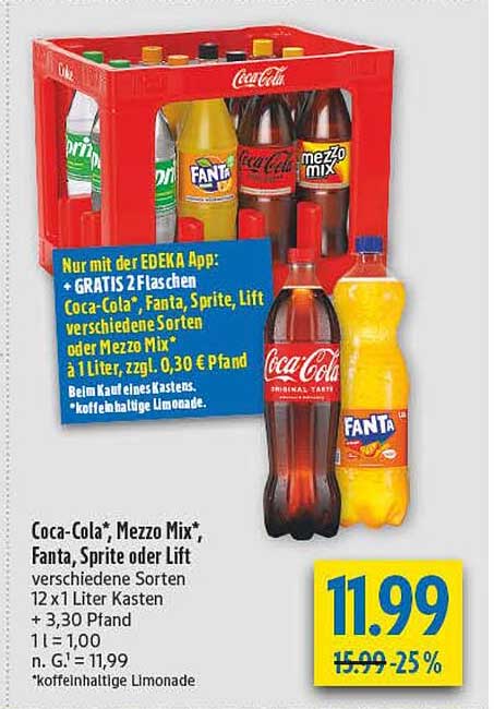 Coca-Cola*, Mezzo Mix*, Fanta, Sprite oder Lift im 12er Kasten