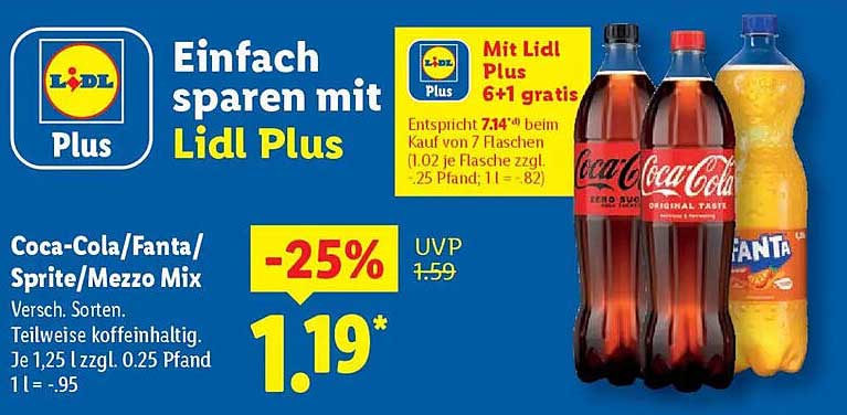 Coca-Cola/Fanta/Sprite/Mezzo Mix – 1,25 L Flaschen zum unschlagbaren Preis