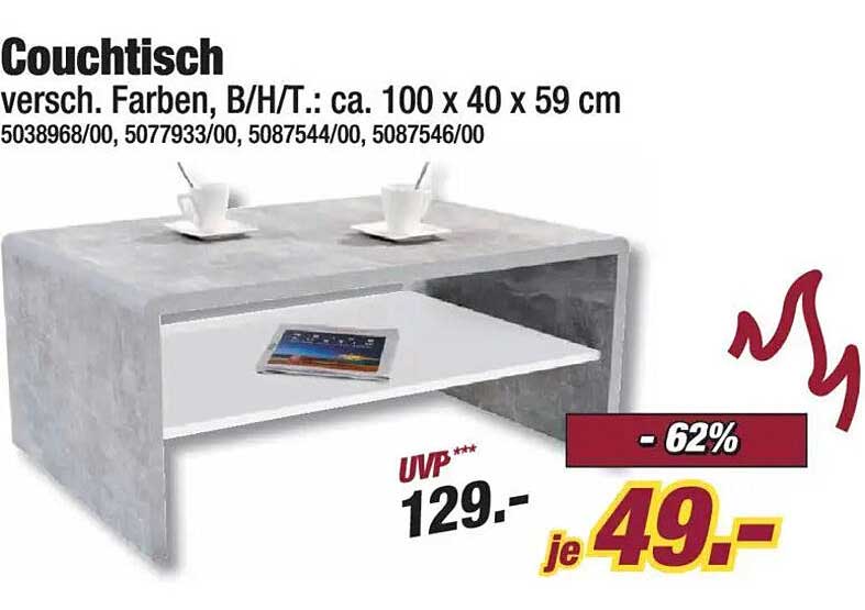 Couchtisch in verschiedenen Farben, B/H/T: ca. 100 x 40 x 59 cm