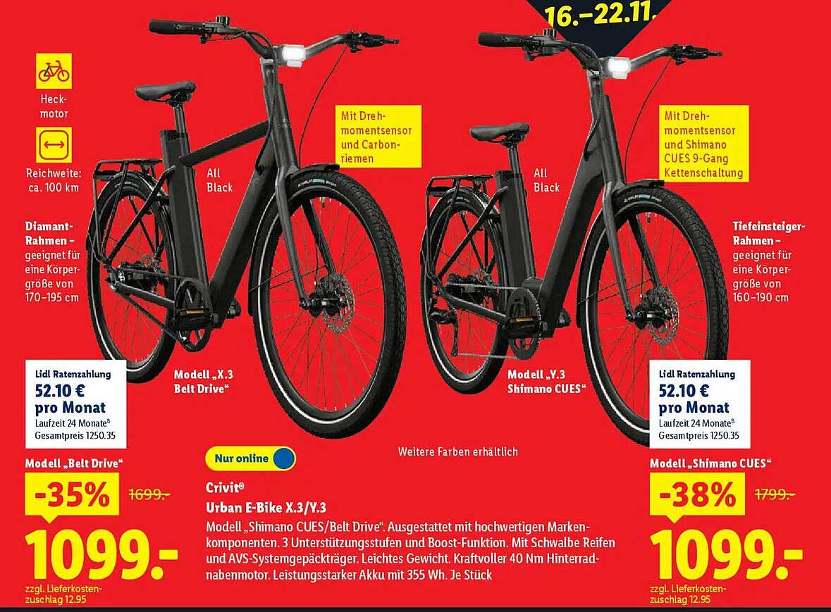 Crivit Urban E-Bike X.3/Y.3 - Jetzt zum Sonderpreis!