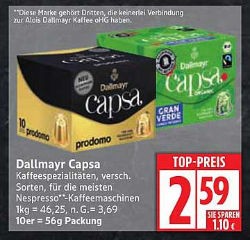 Dallmayr Capsa Kaffeespezialitäten, verschiedene Sorten
