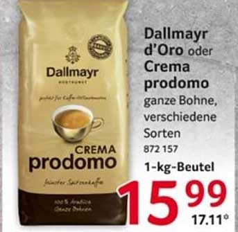 Dallmayr d’Oro oder Crema prodomo ganze Bohne, verschiedene Sorten